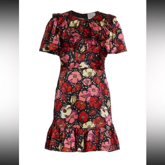 Cinq a Sept Mini Maraschino Pink Dress Ruffle Floral Size 4 - Picture 3 of 10